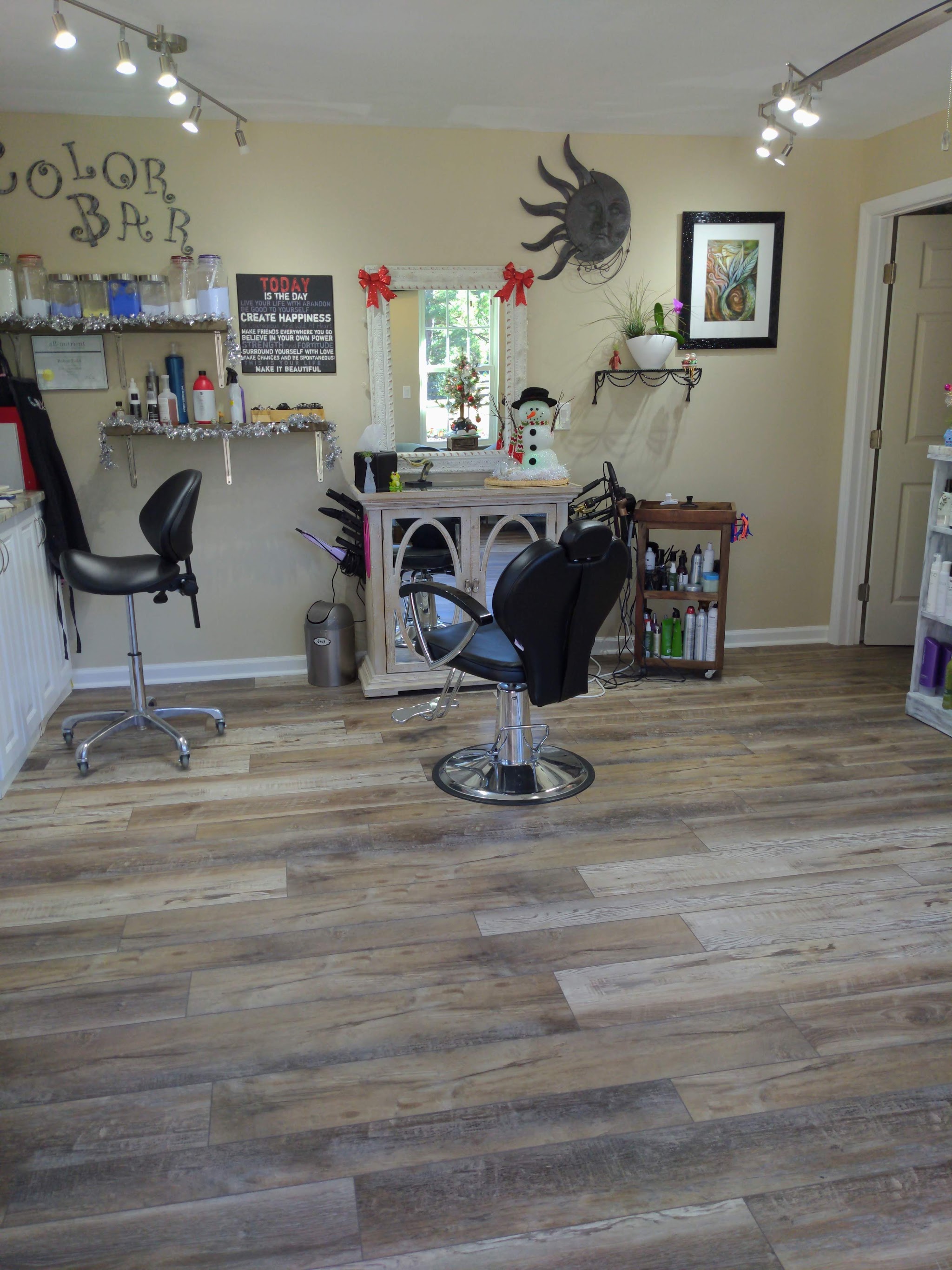 Inside the studio: styling chair, color bar and warm wood floors