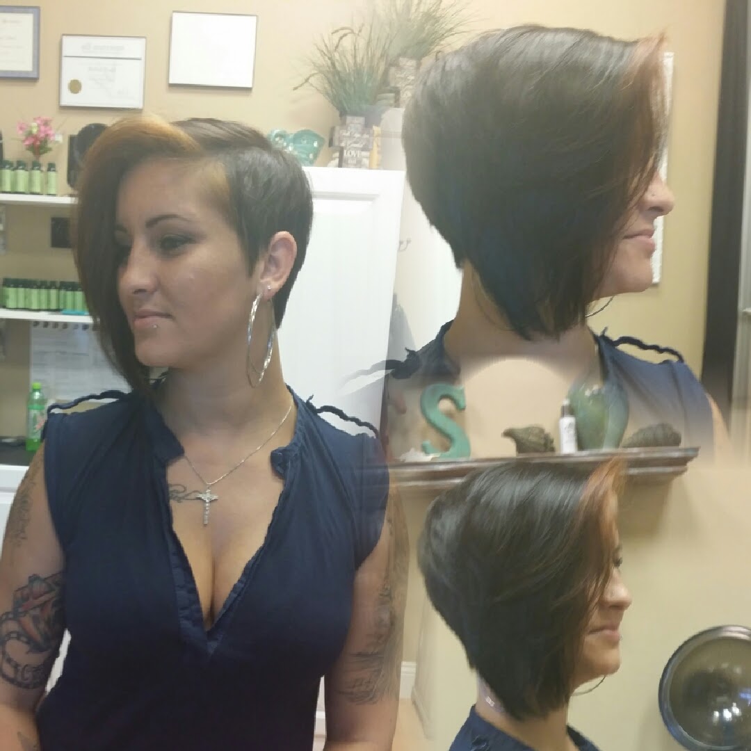 An asymmetric cut with an undercut, shown from three angles